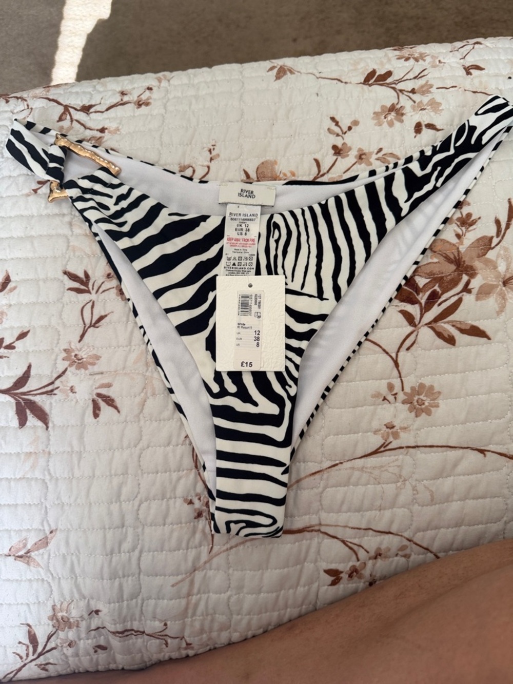 River Island Zebra-Pattern Bikini Bottoms in Black and White